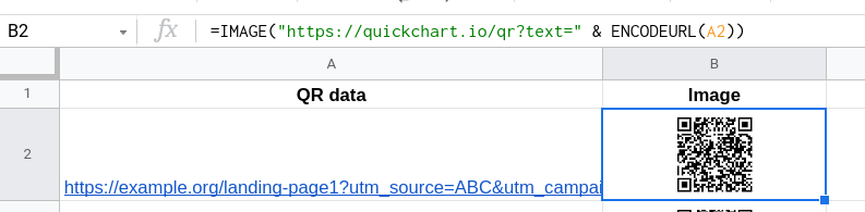 Spreadsheet QR code with formula